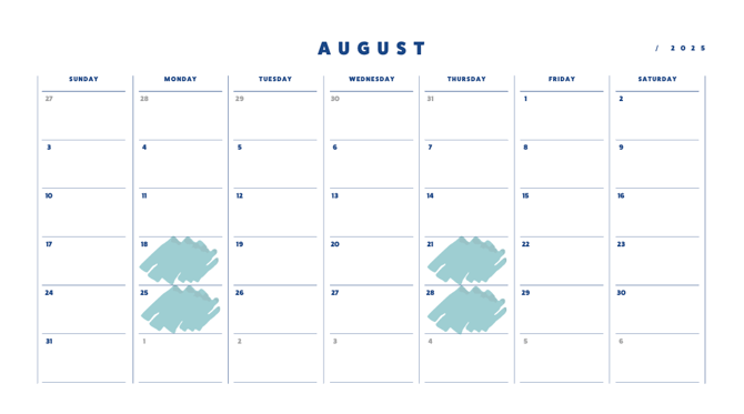 Aug. AZ State Laundry Calendar