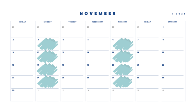 Nov. AZ State Laundry Calendar