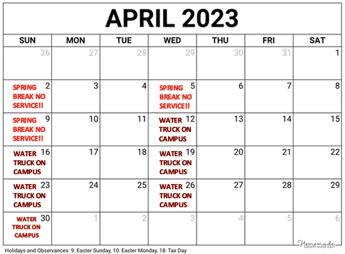 LA Waters - April Schedule