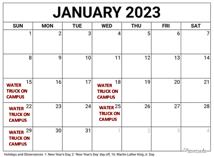 LA Waters - January Schedule