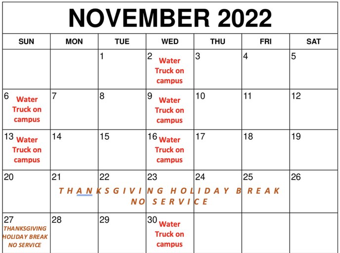 Water Truck Schedule -Tulane November 22