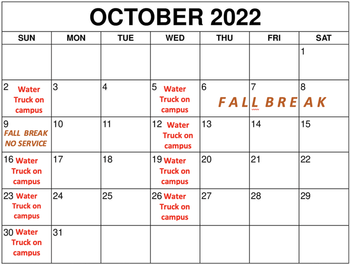 Water Truck Schedule -Tulane October 22