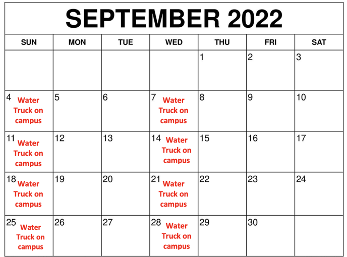 Water Truck Schedule -Tulane September 22